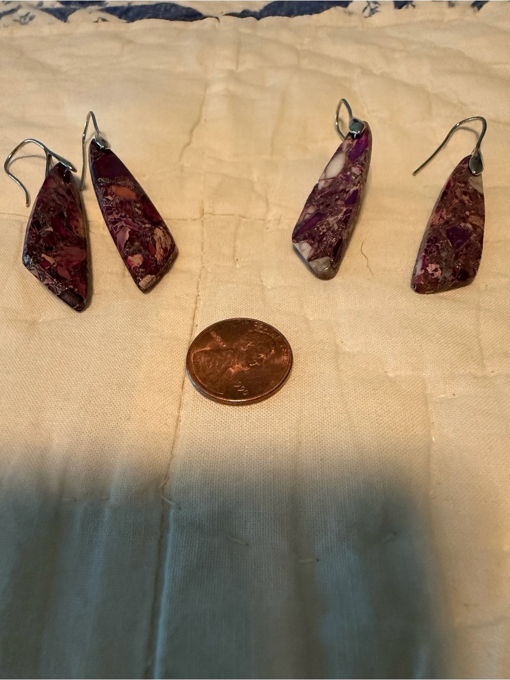Purple Stone Drop Earrings - Unbranded